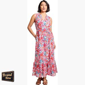 Sleeveless Linen Maxi Dress V-Neck Pull On Floral Print Fall